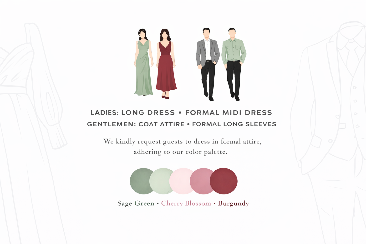 Attire Guide including dress code and color palette