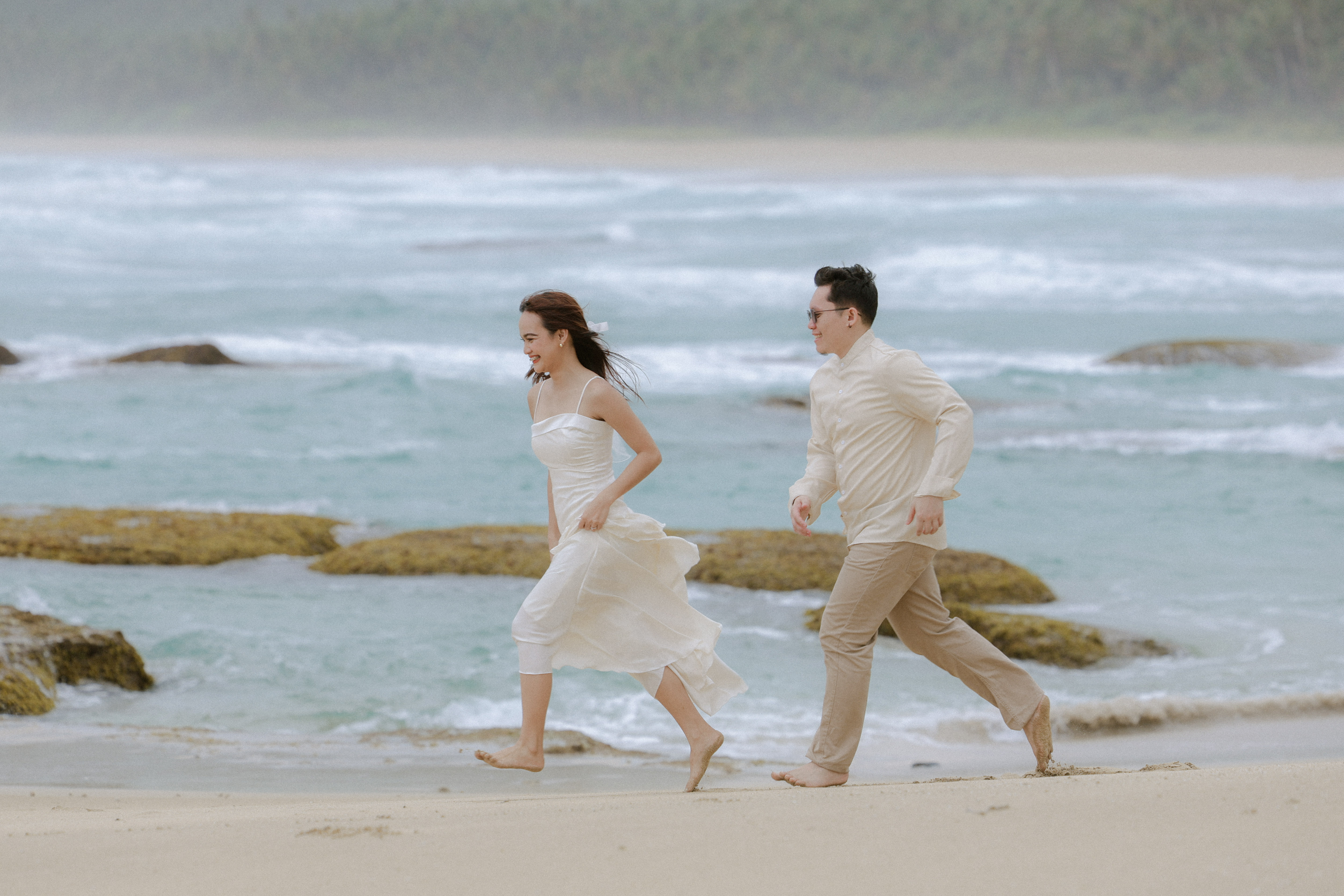 Happy couple embracing in an outdoor setting